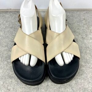 Urban Outfitters Cream Leather Criss Cross Chunky Sandals Womens 10